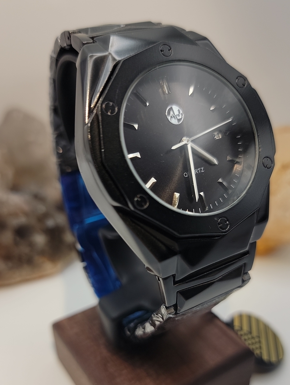 NEW⌚️AJ Quality Watches Matte Black Quartz Men’s 45.5mm Watch Black Sunray Dial - Picture 5 of 12